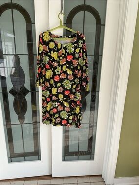 Barbara Gerwit Fall Leaf Print Shift Dress Medium